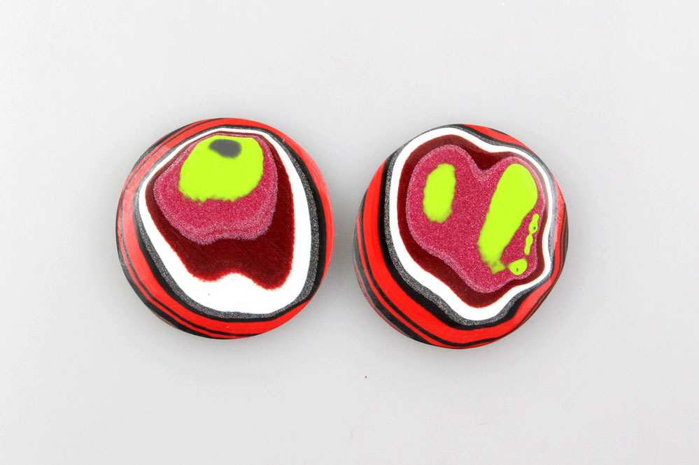 Metallic pink and Lime green  rare colourway Jeep Fordite Pair of cabochons