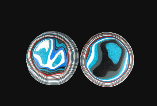 Jeep Metallic Blue Fordite Pair of cabochons