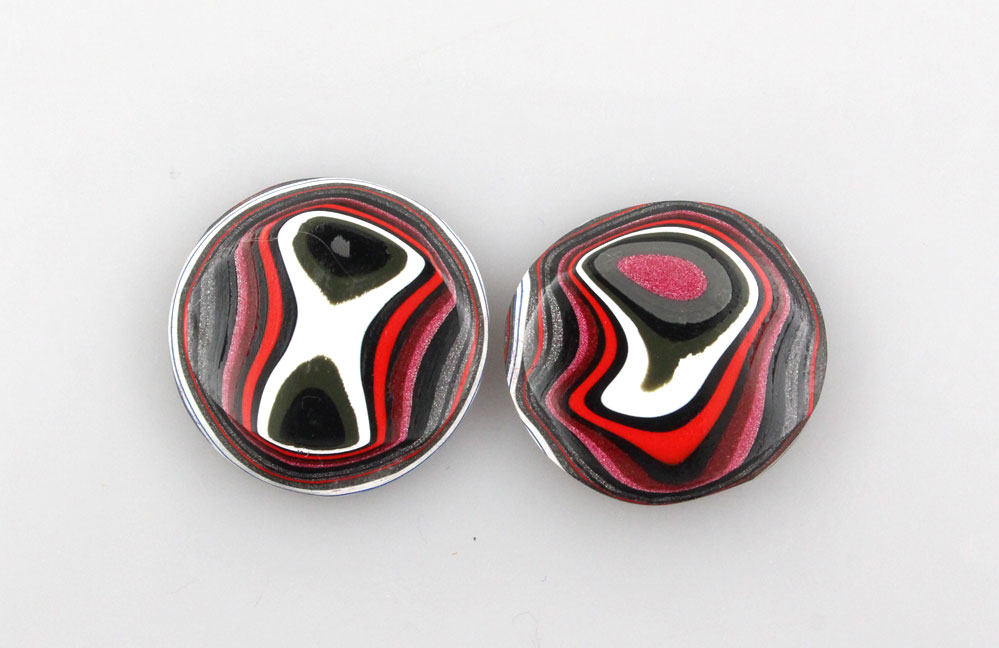 Metallic pink and grey rare colourway Jeep Fordite Pair of cabochons
