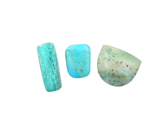 3 Set Hand Cut 2 Blue Opal wood and 1  KingmanTurquoise 3 small acent cabochons set of 3