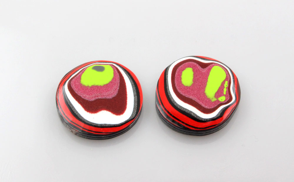 Metallic pink and Lime green  rare colourway Jeep Fordite Pair of cabochons