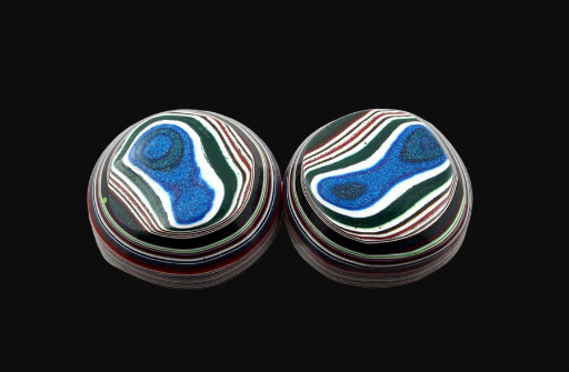 Racing green and metallic kenworth Blue Fordite Pair of cabochons
