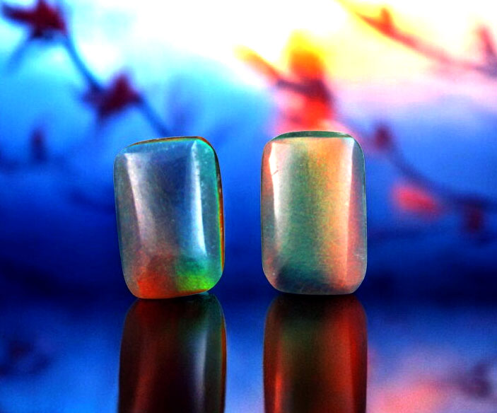 Aurora Opal cabochons matched pair