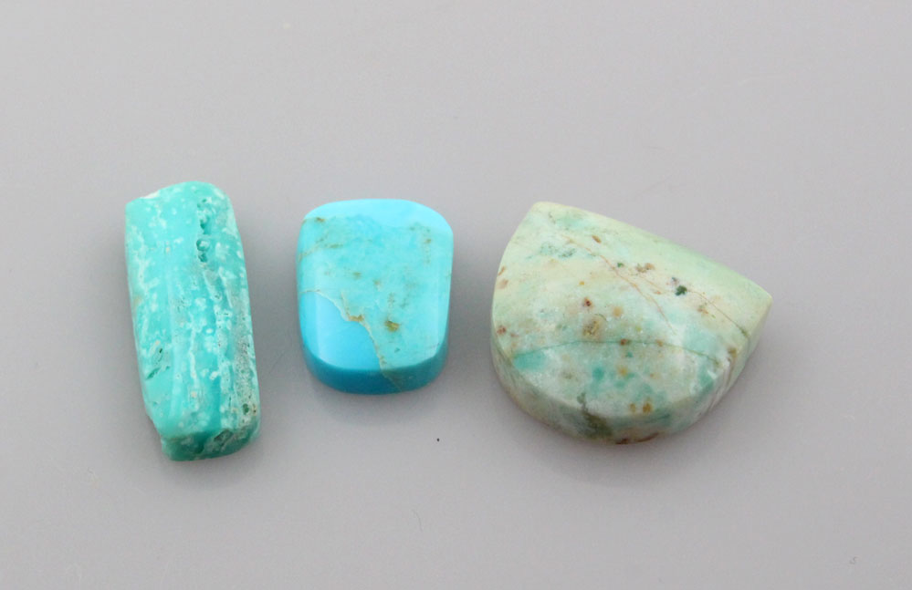 3 Set Hand Cut 2 Blue Opal wood and 1  KingmanTurquoise 3 small acent cabochons set of 3