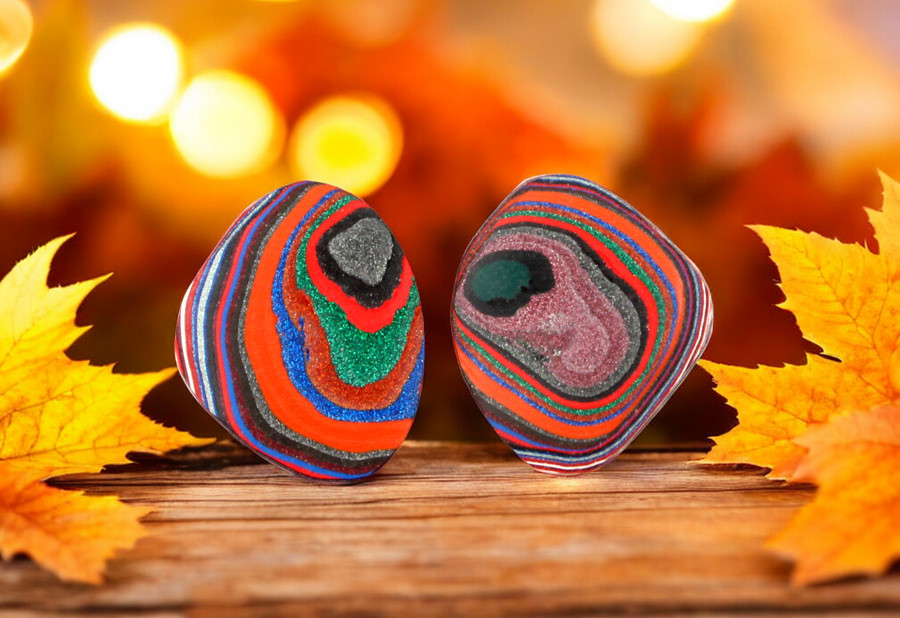 Fordite Pair of cabochons