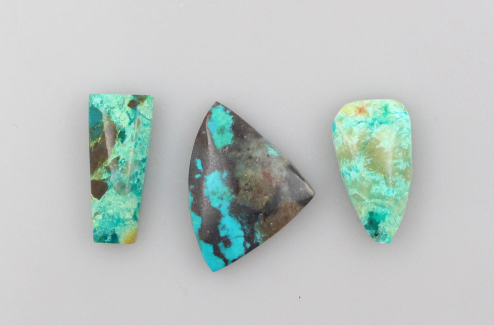 Hand Cut Chrysocolla 3 small acent cabochons set of 3