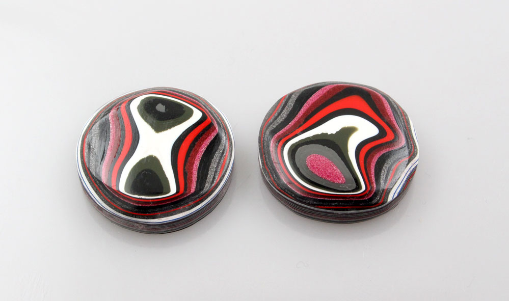 Metallic pink and grey rare colourway Jeep Fordite Pair of cabochons