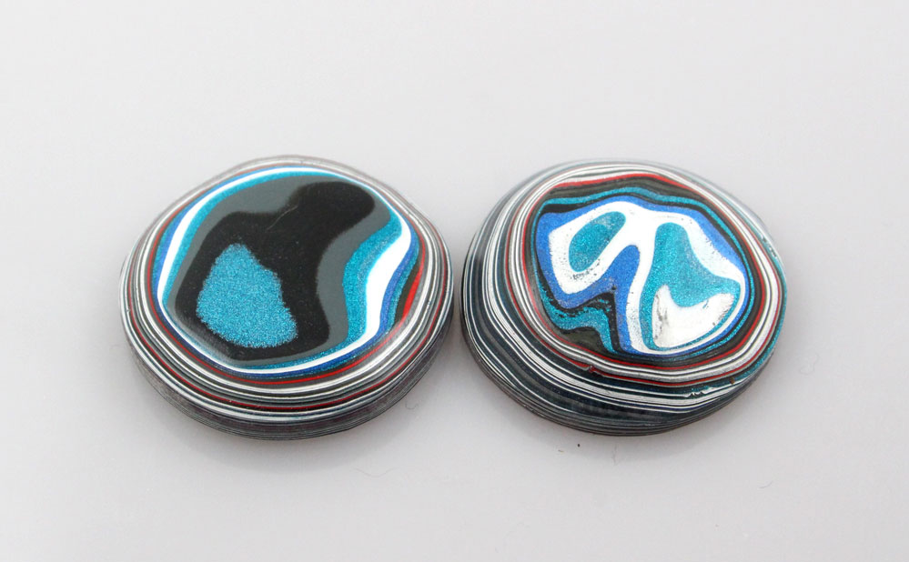 Jeep Metallic Blue Fordite Pair of cabochons