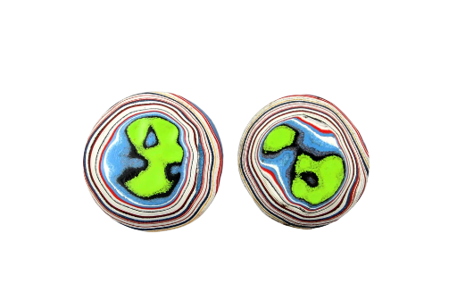 Funky Lime Green  kenworth Fordite Pair of cabochons
