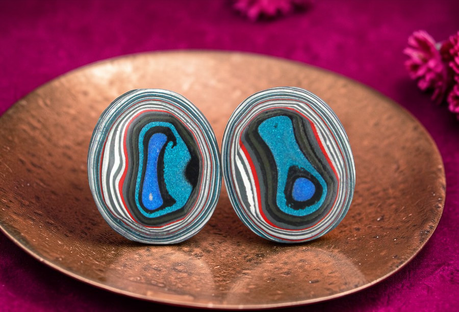  Fordite Jeep Pair of cabochons