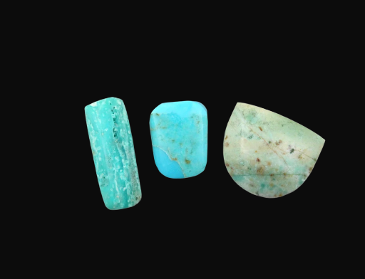 3 Set Hand Cut 2 Blue Opal wood and 1 KingmanTurquoise 3 small acent cabochons set of 3