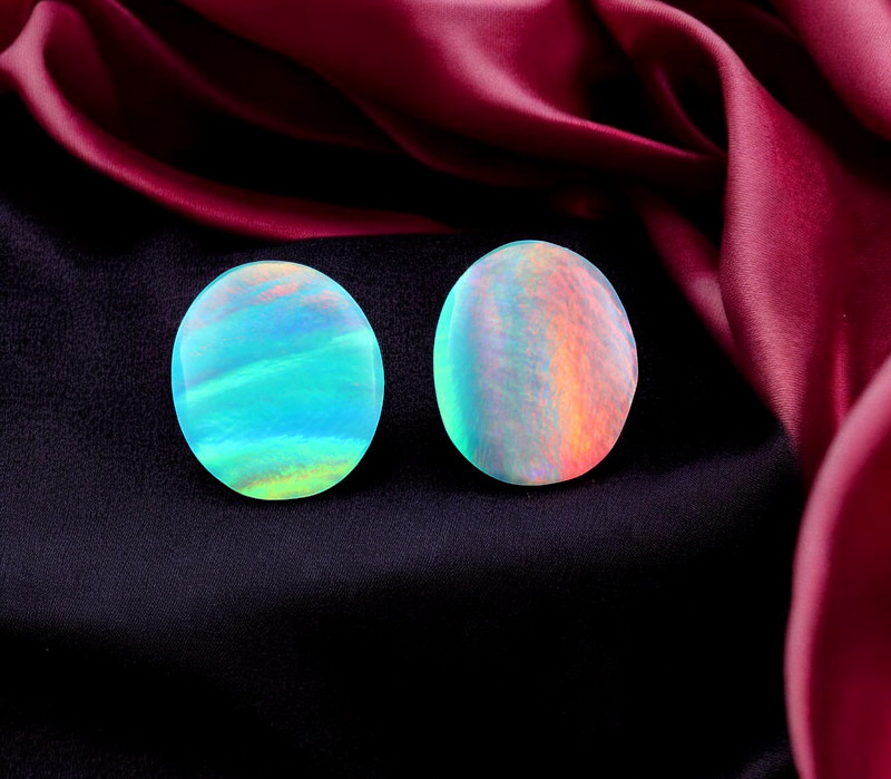 Aurora Opal cabochons matched pair 