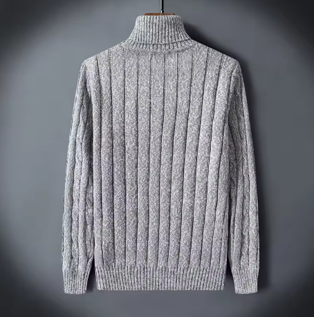 Gray Ribbed Turtleneck Sweater
