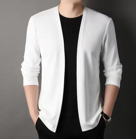 Men's White Open Front Cardigan
