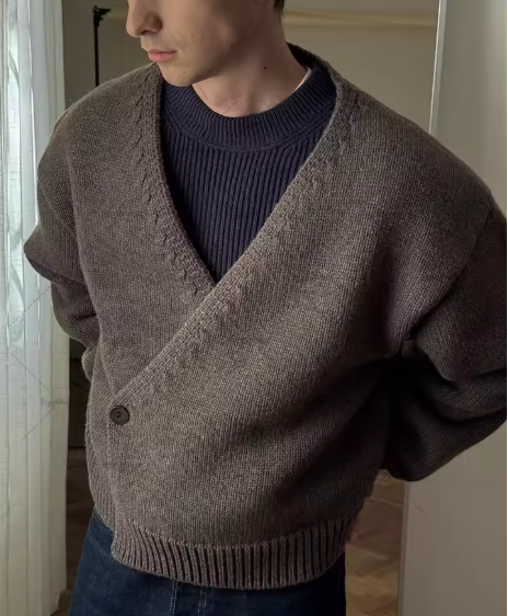 Brown Woolen Button Cardigan