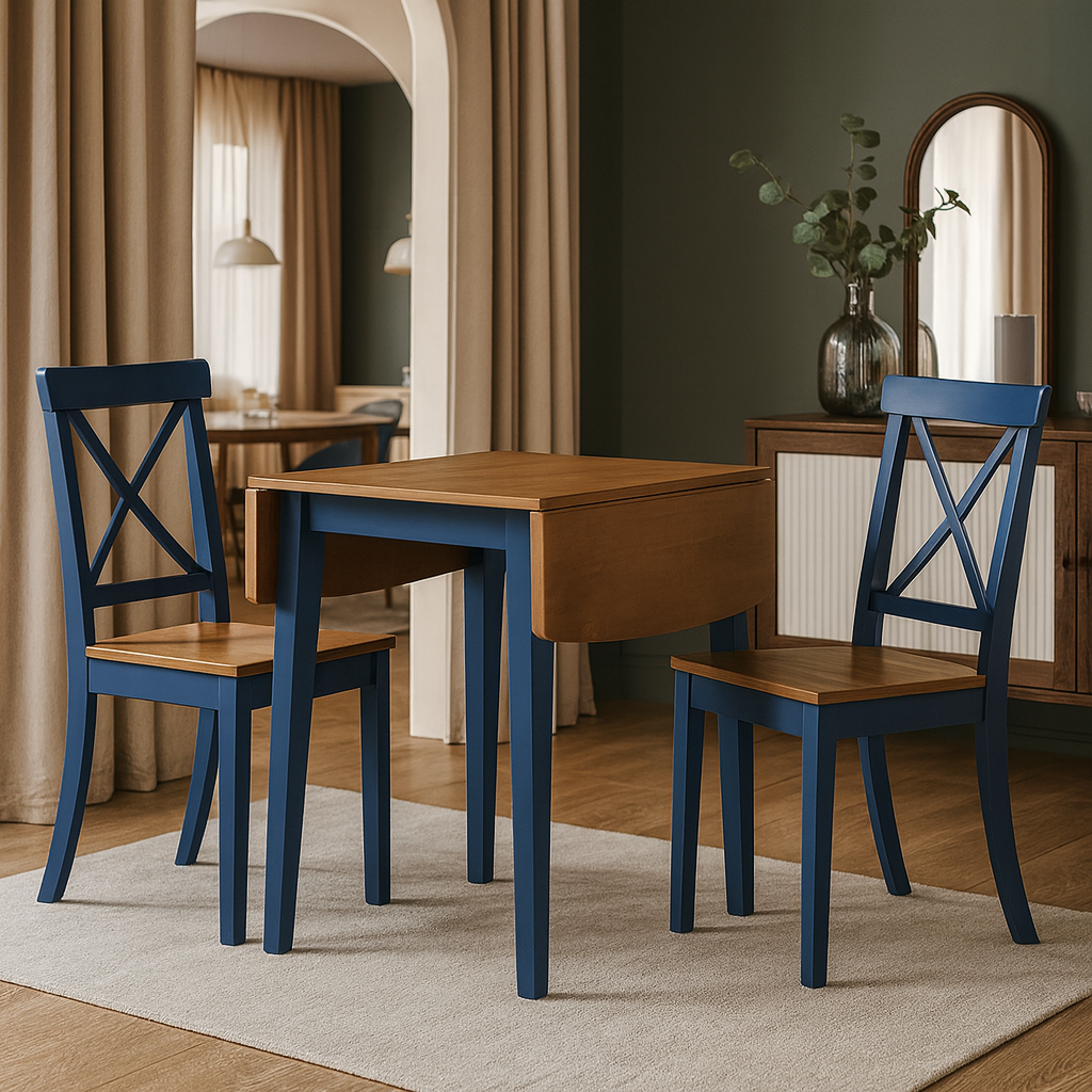 Briar 3Pc Drop-Leaf Dining Table Set With Cross Back Dining Chairs