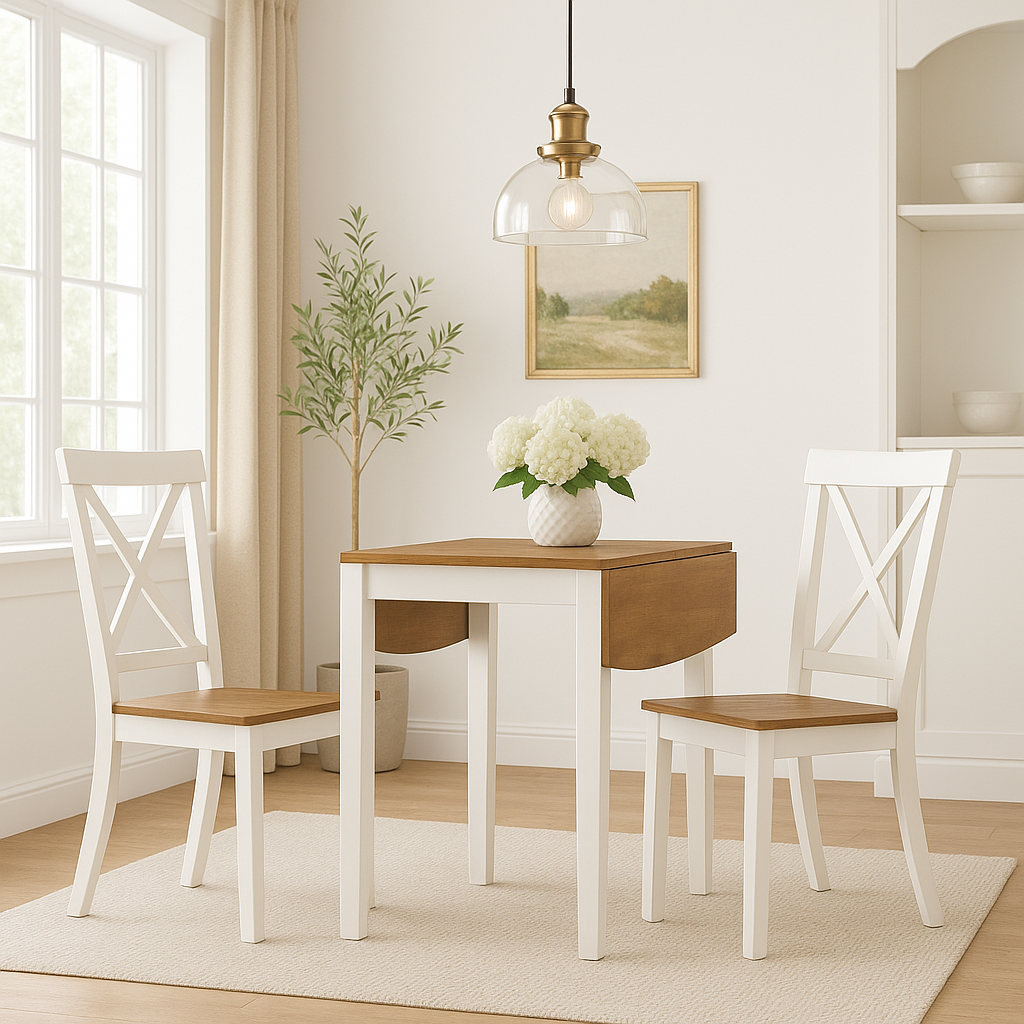 Briar 3Pc Drop-Leaf Dining Table Set With Cross Back Dining Chairs