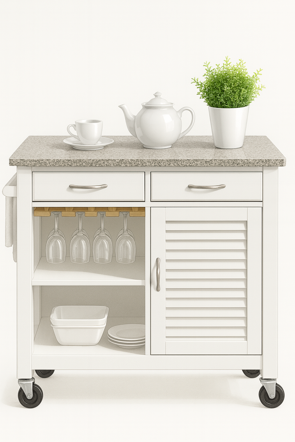 Waylon Kitchen Cart On Wheels With Granite Top