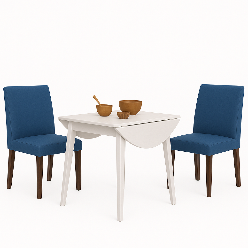 Hugo 3Pc Drop-Leaf Dining Set with Blue Seat