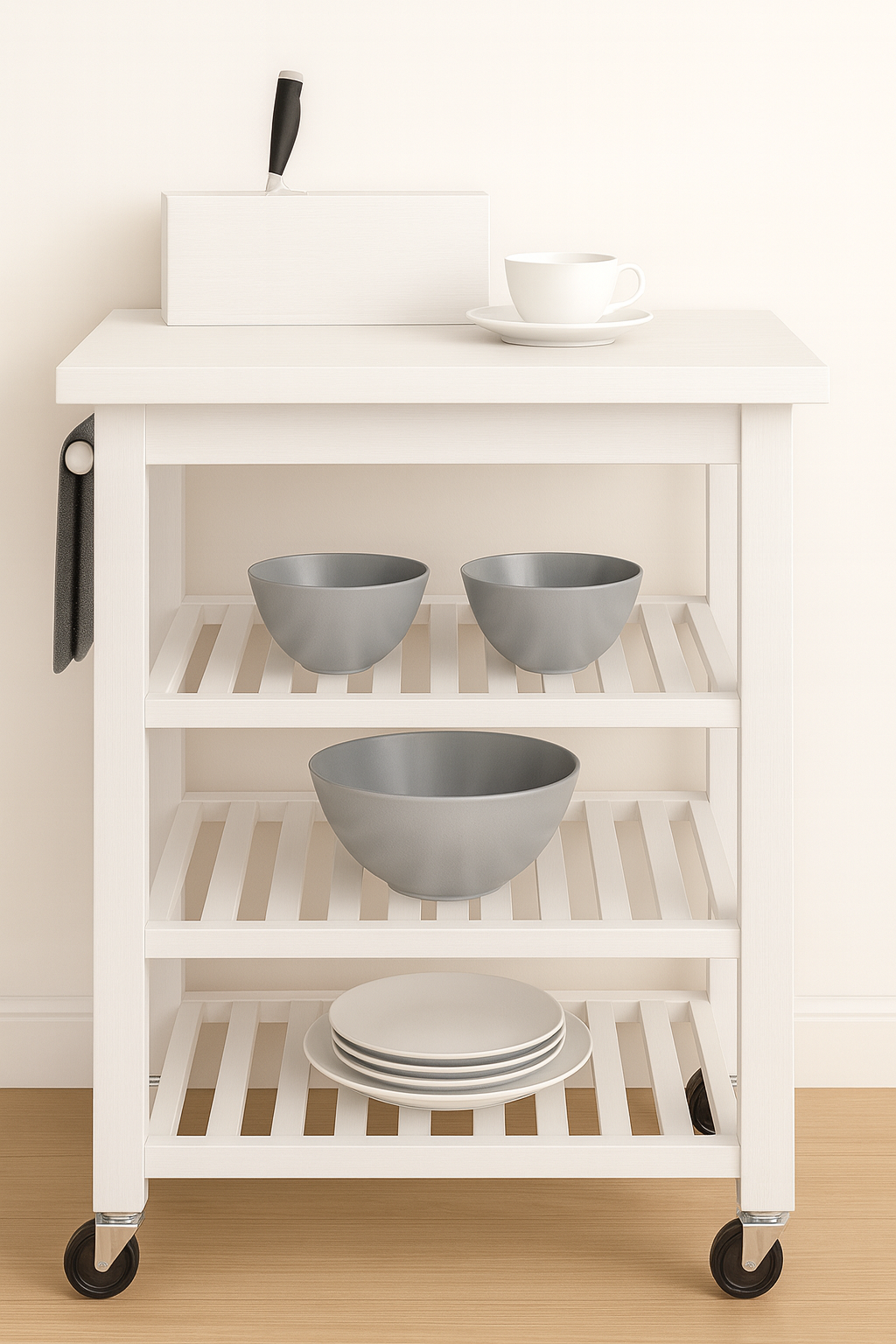 Juno Kitchen Cart On Wheels with Towel Holder And 3 Tier Shelves