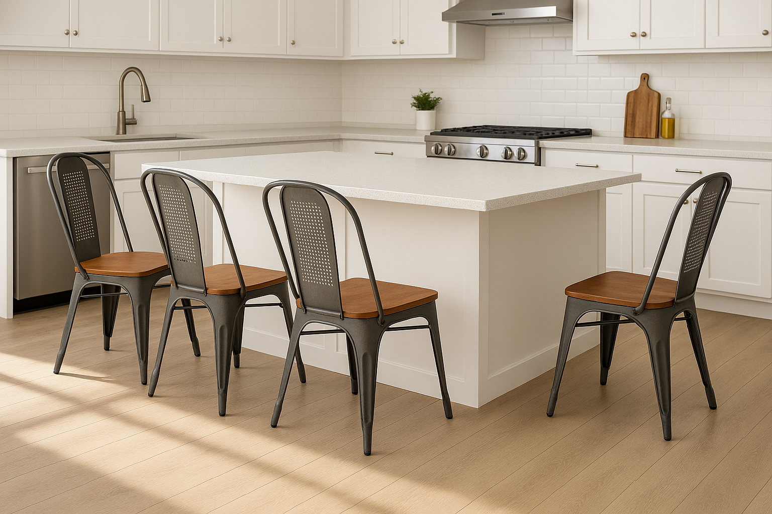 Colton Metal Dining Chairs Wood Seat