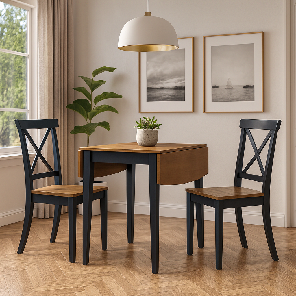 Briar 3Pc Drop-Leaf Dining Table Set With Cross Back Dining Chairs
