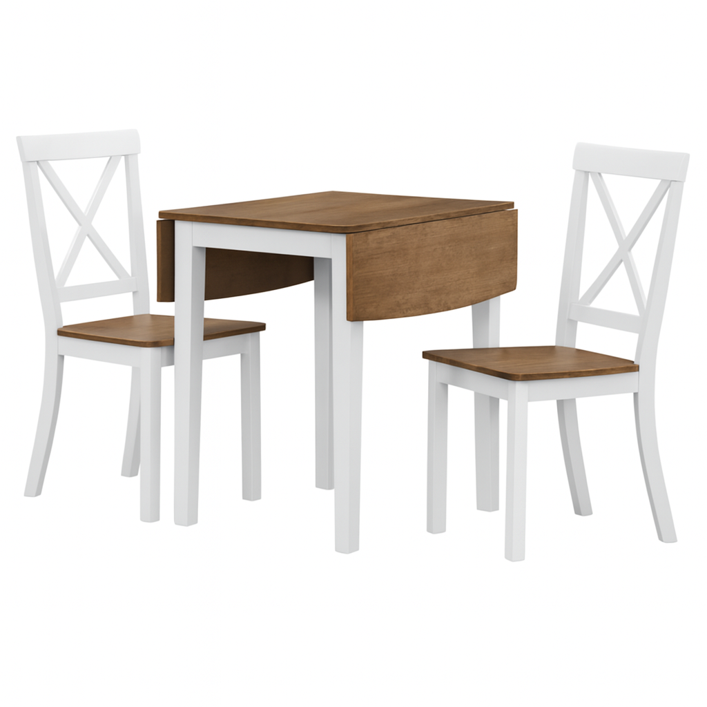 Briar 3Pc Drop-Leaf Dining Table Set With Cross Back Dining Chairs