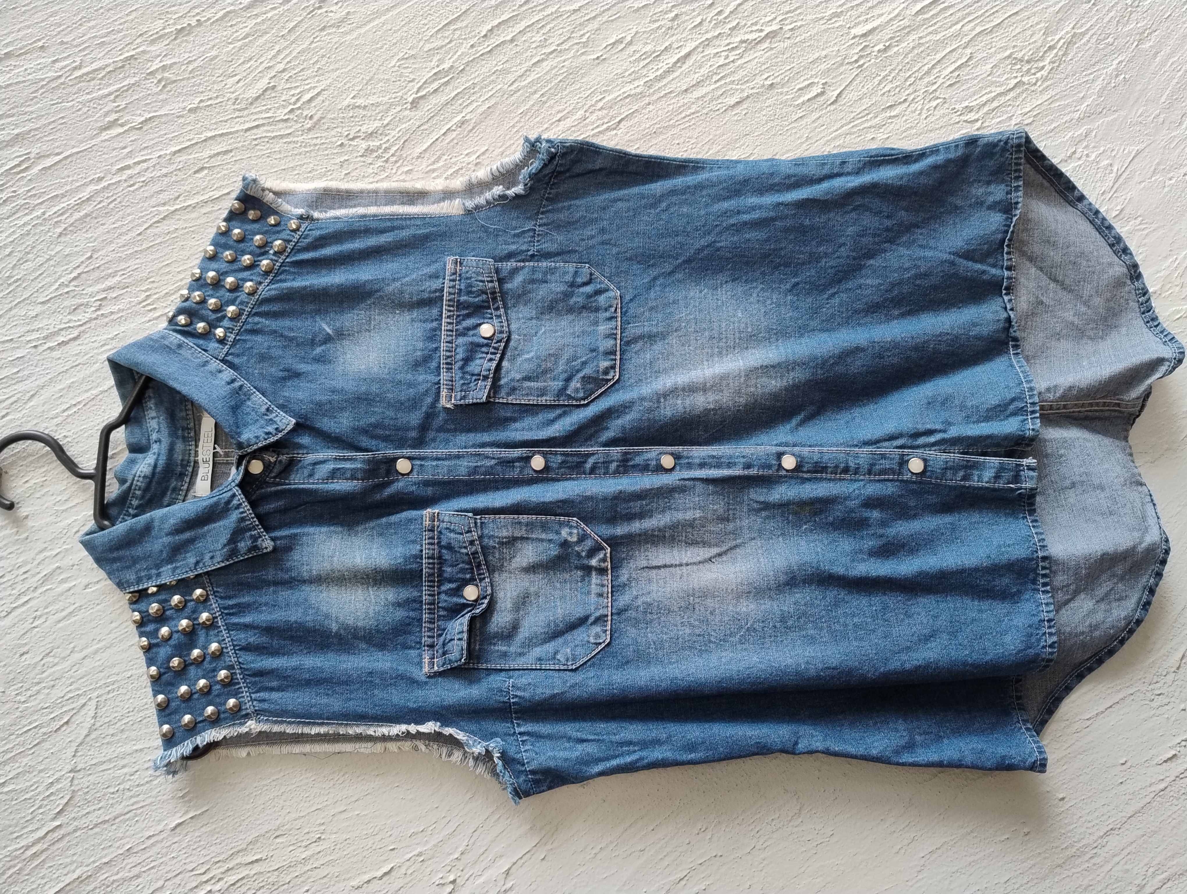 Colete jeans sem mangas feminina - G