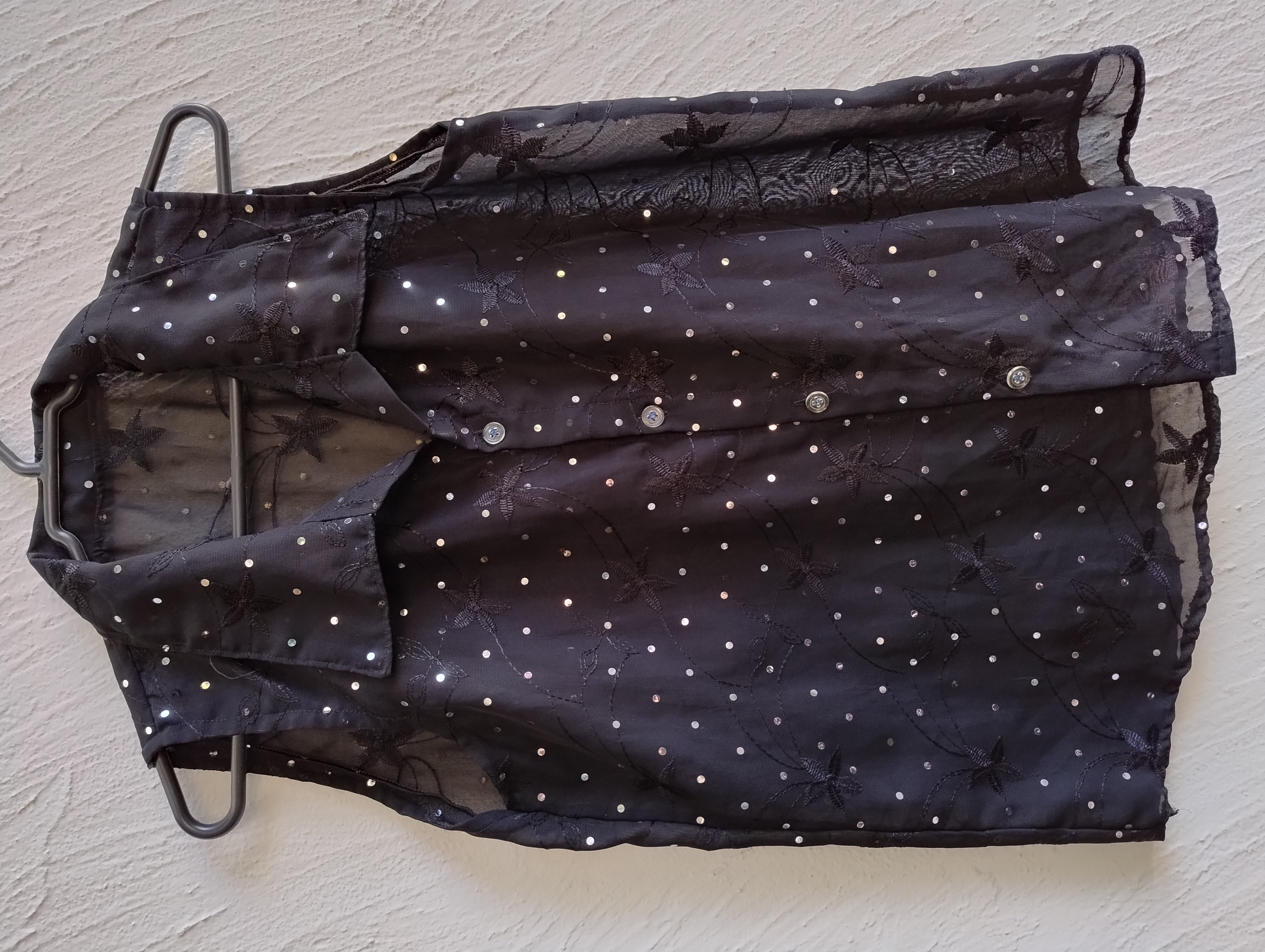 Blusa feminina transparente preta com brilho P.