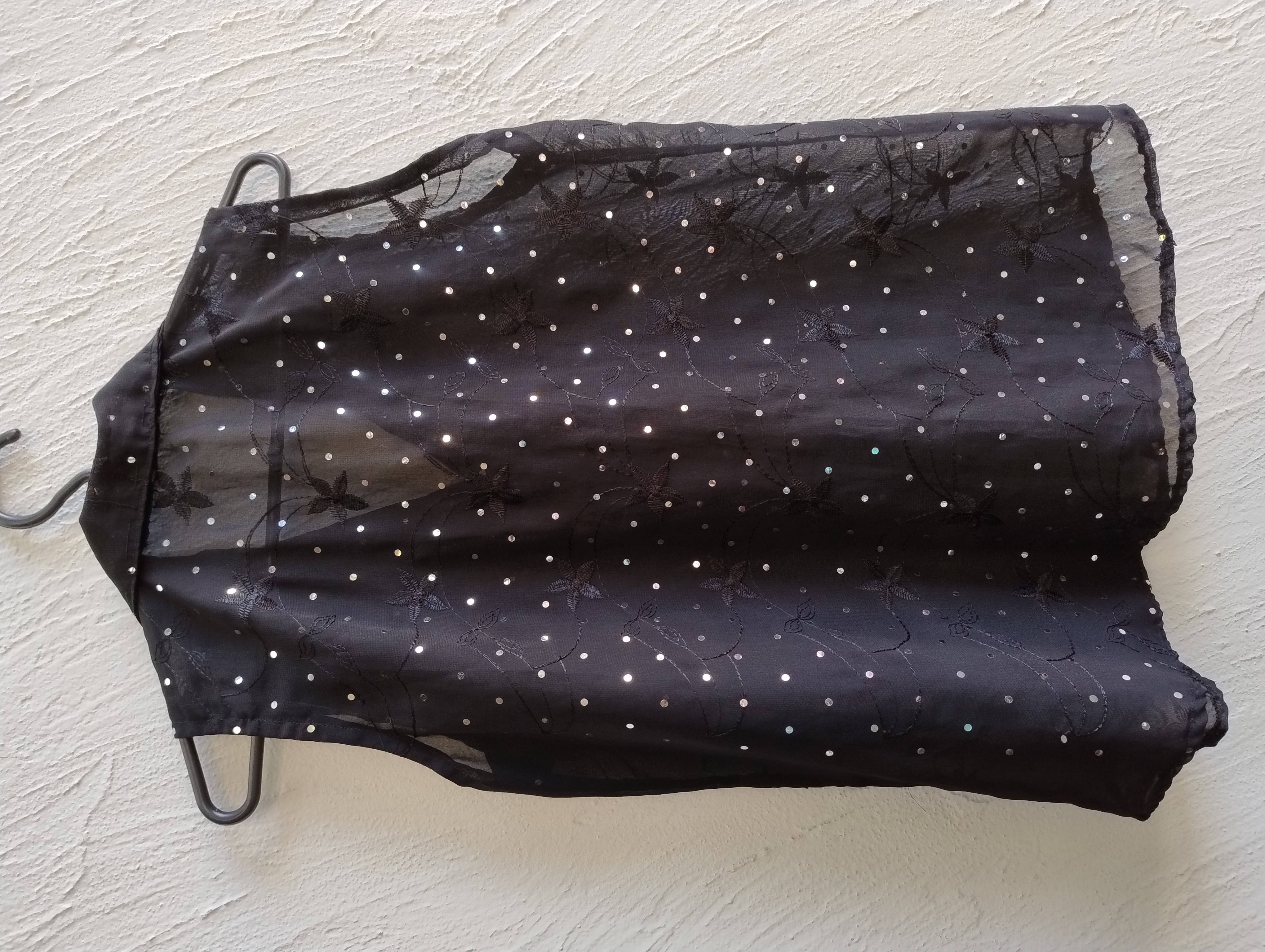 Blusa feminina transparente preta com brilho P.