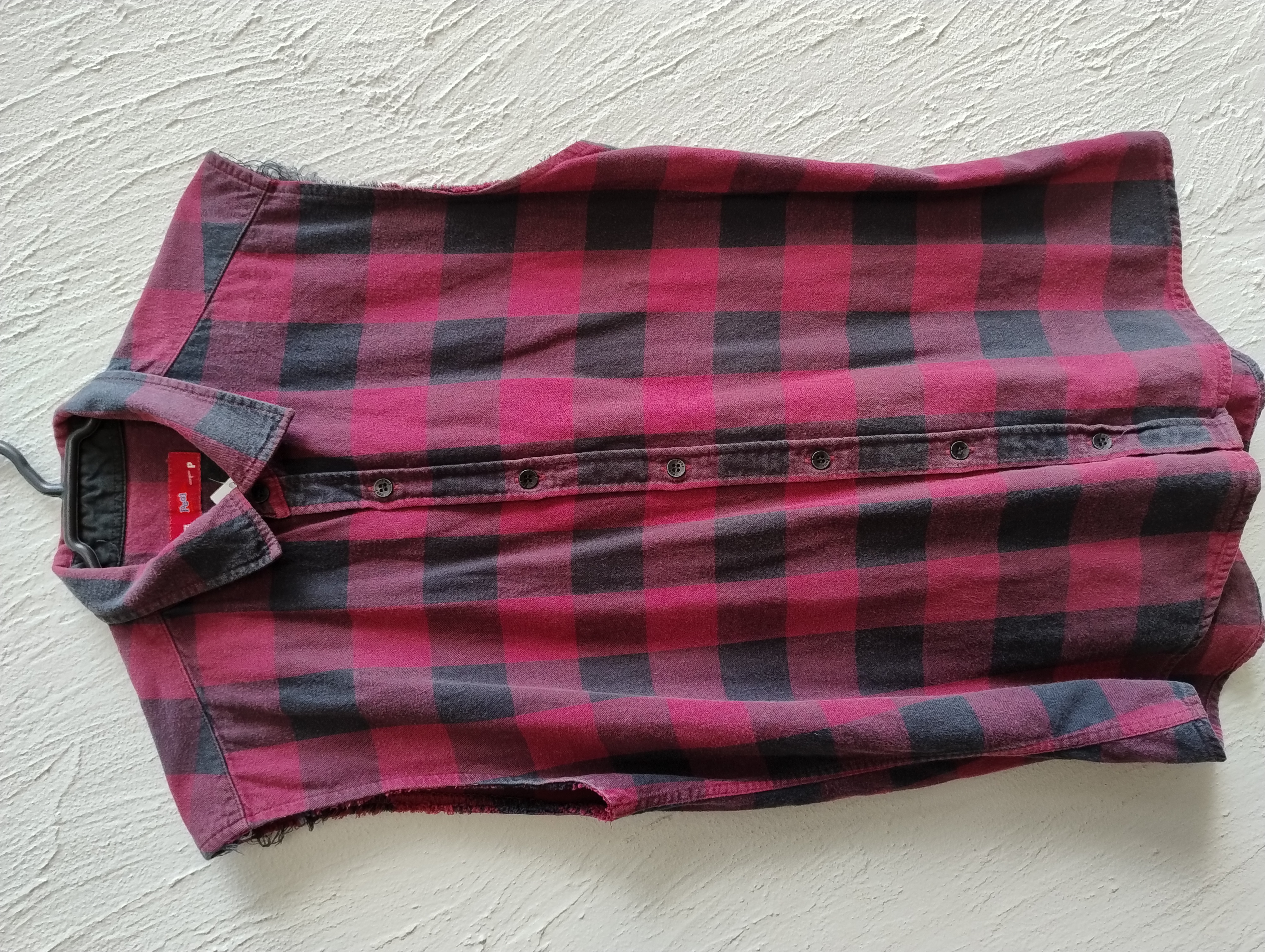 Colete sem mangas xadrez vermelha -P