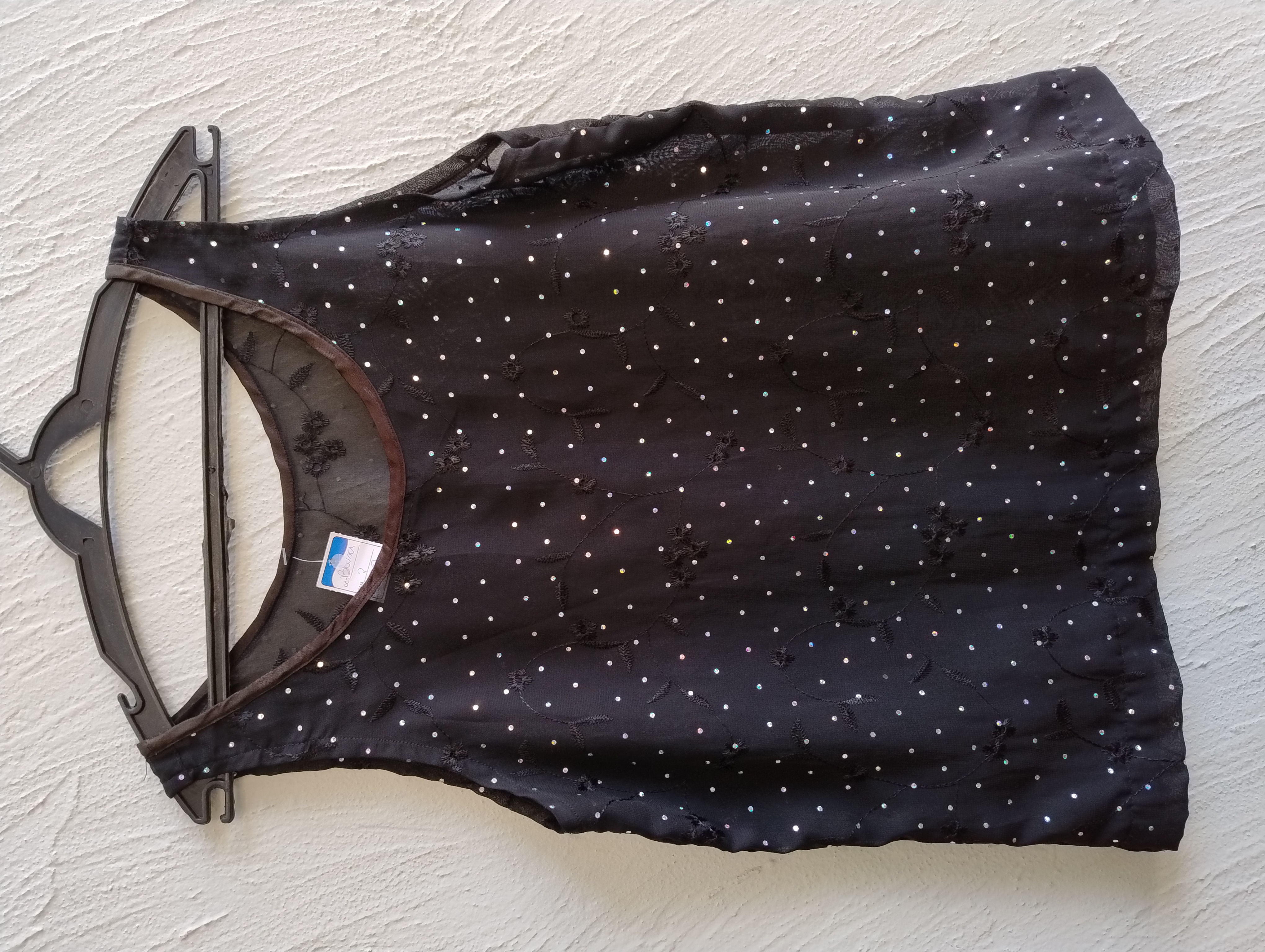 Blusa preta de alças com estampa de brilho, P.