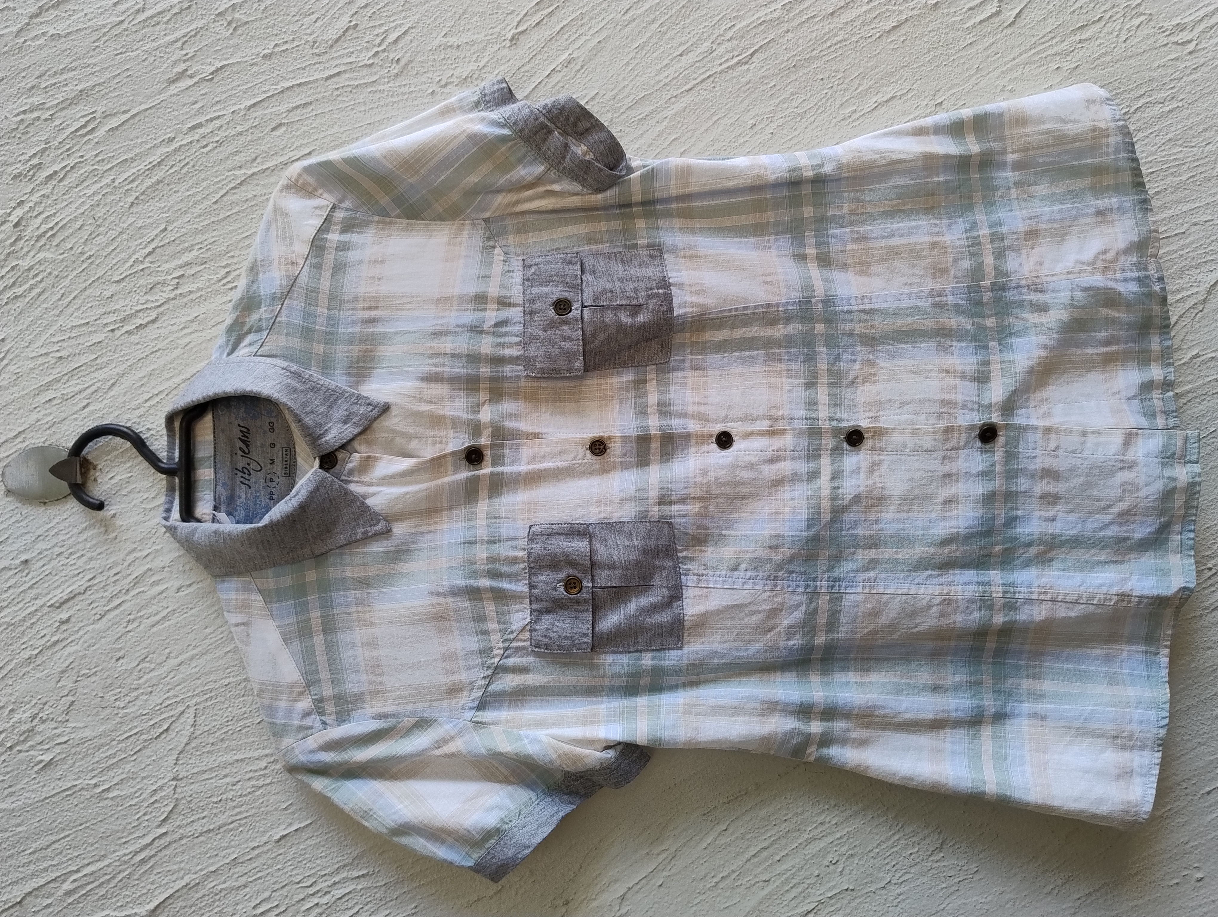 Camisa xadrez manga curta Feminina, P