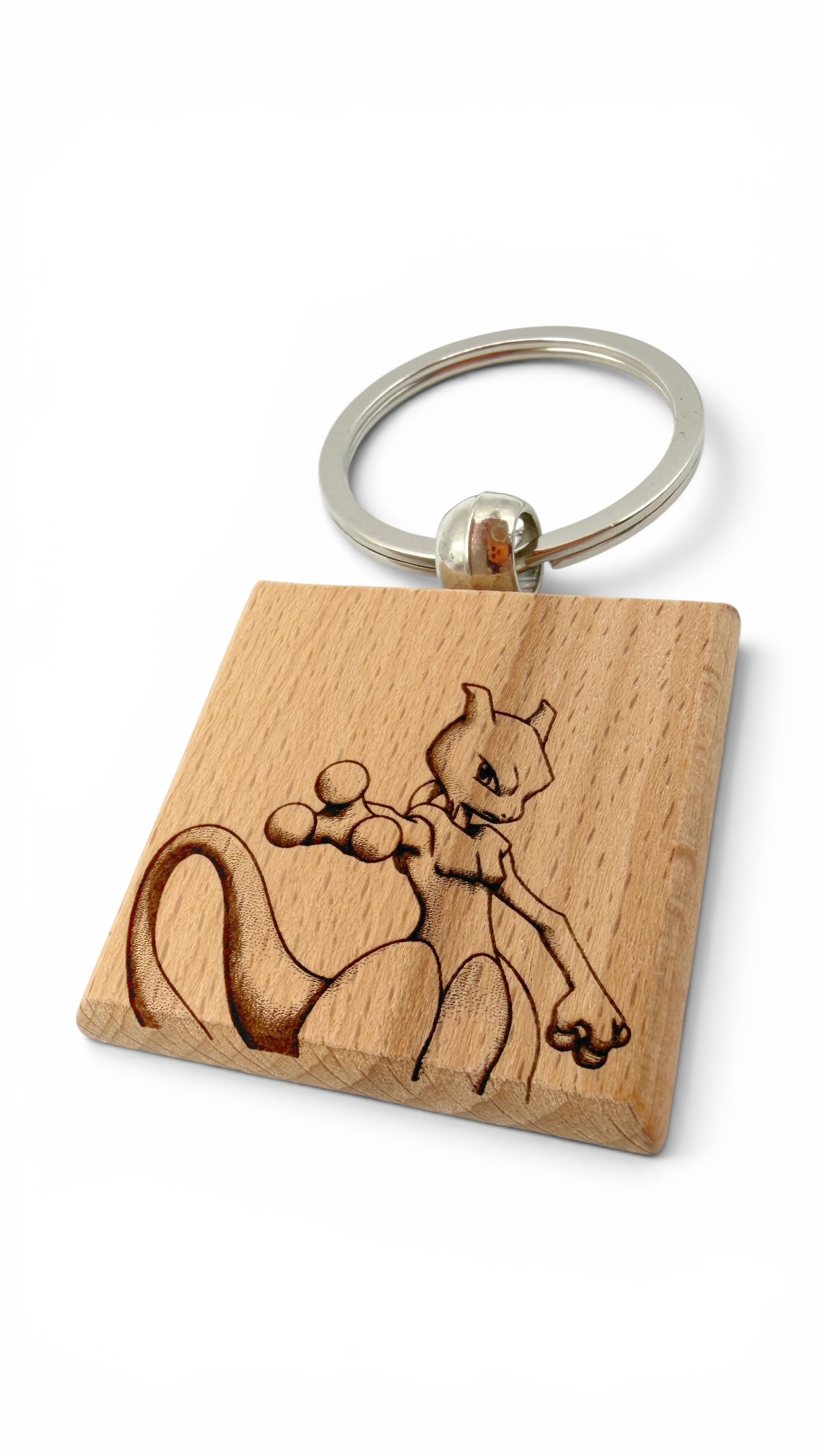 Mewtwo Pokemon - Portachiavi in legno inciso 