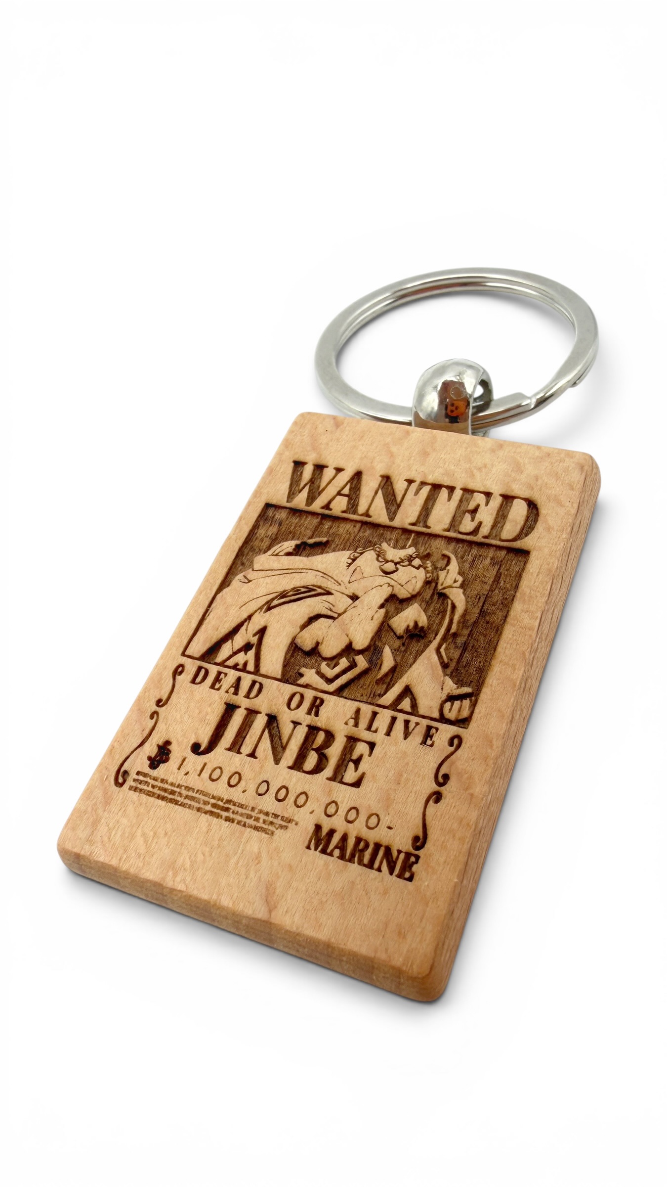 Jinbe Wanted - Portachiavi in legno inciso 