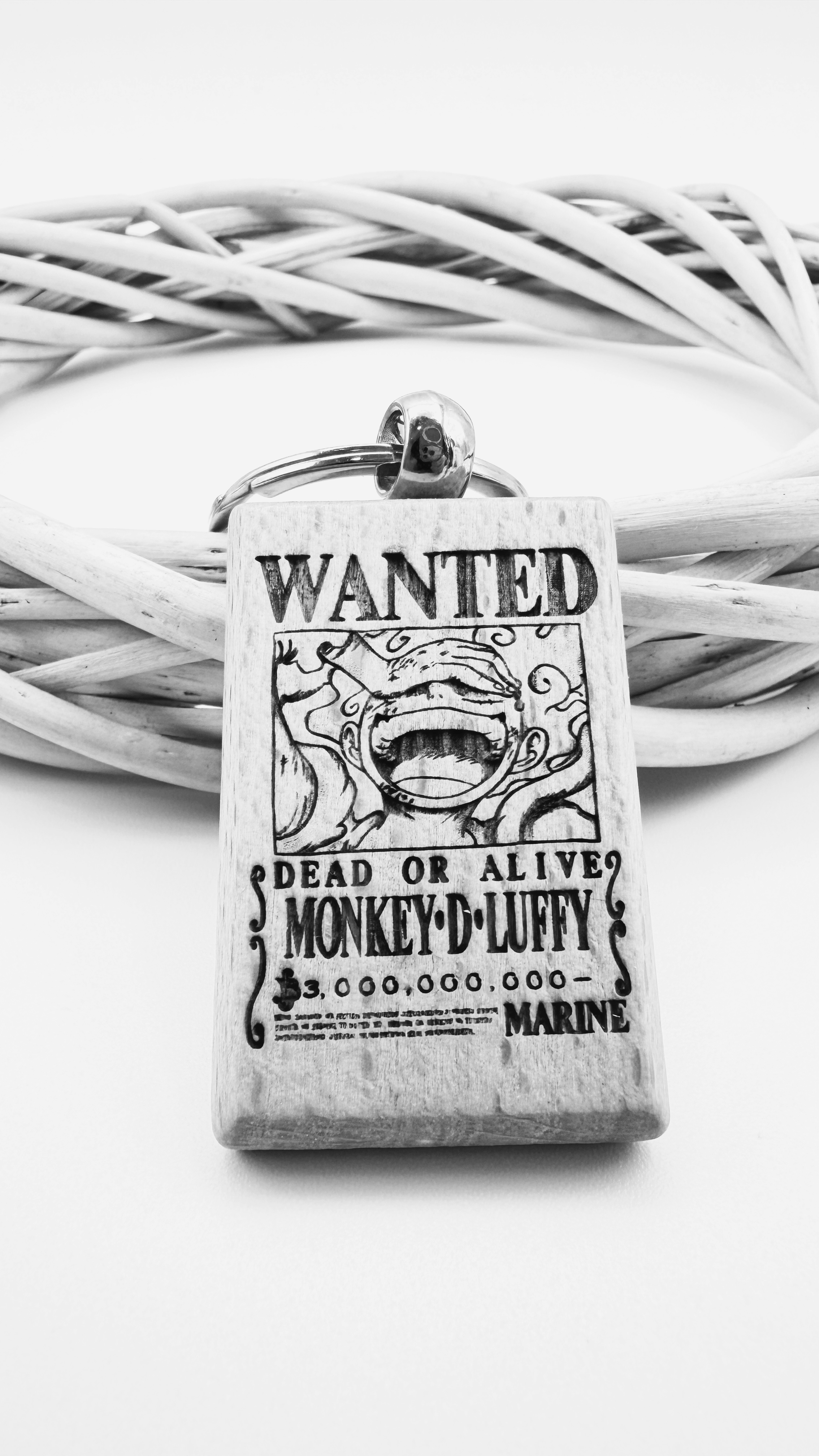 Luffy gear 5 Wanted - Portachiavi in legno inciso 