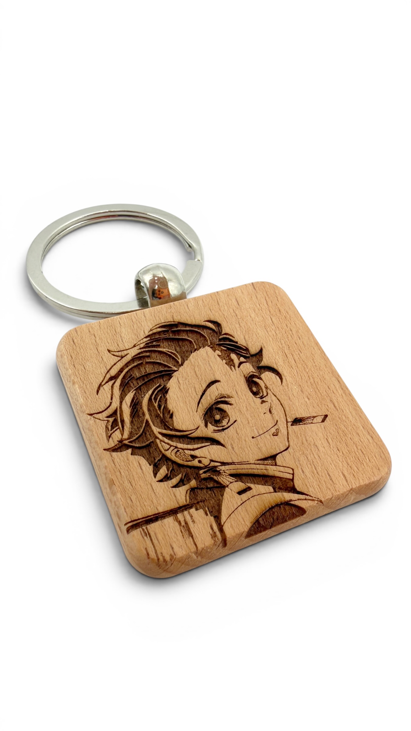 Tanjiro viso Demon Slayer - Portachiavi in legno inciso 