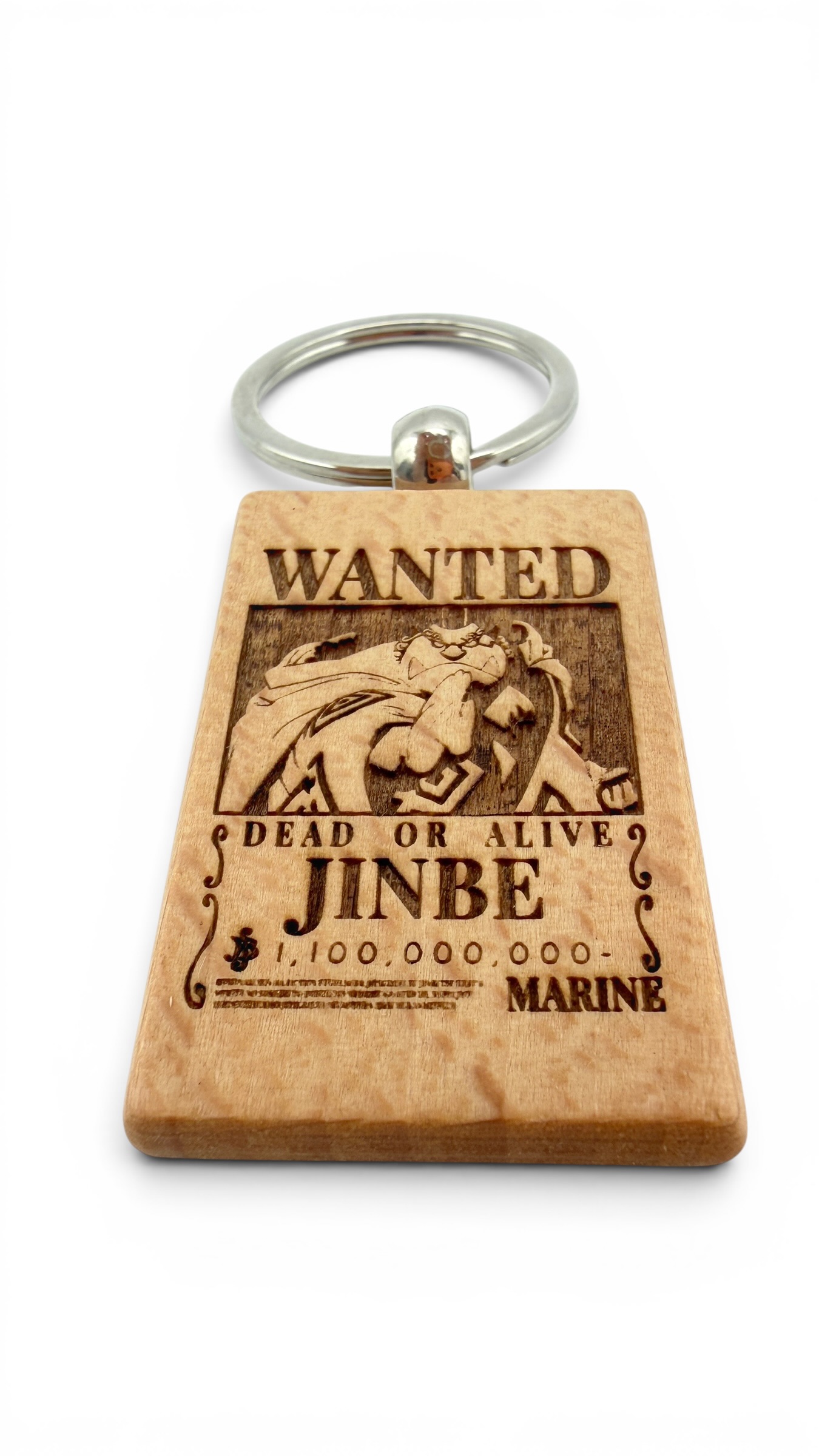 Jinbe Wanted - Portachiavi in legno inciso 