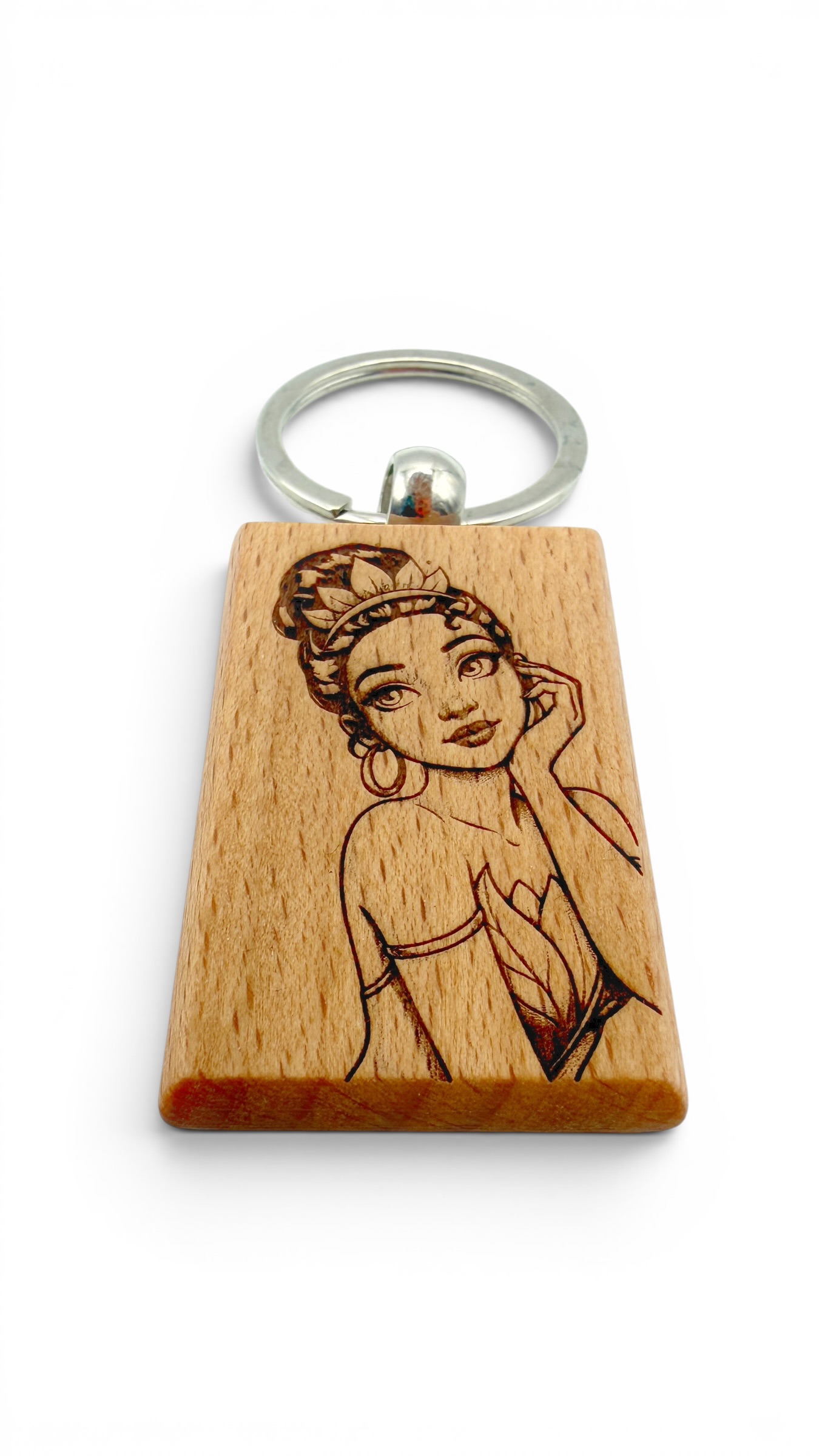 Principessa e il Ranocchio - Portachiavi in legno inciso 
