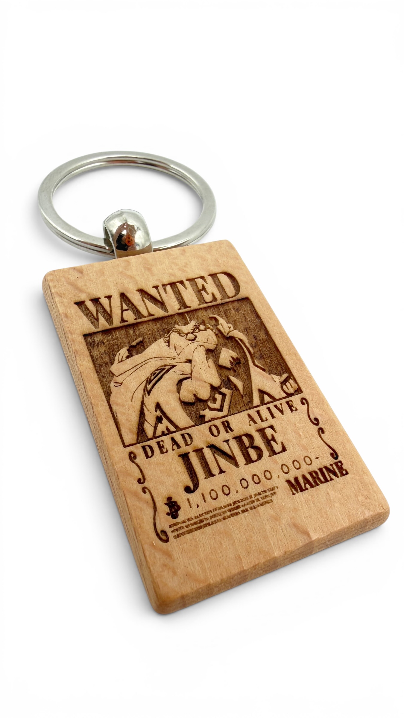 Jinbe Wanted - Portachiavi in legno inciso 