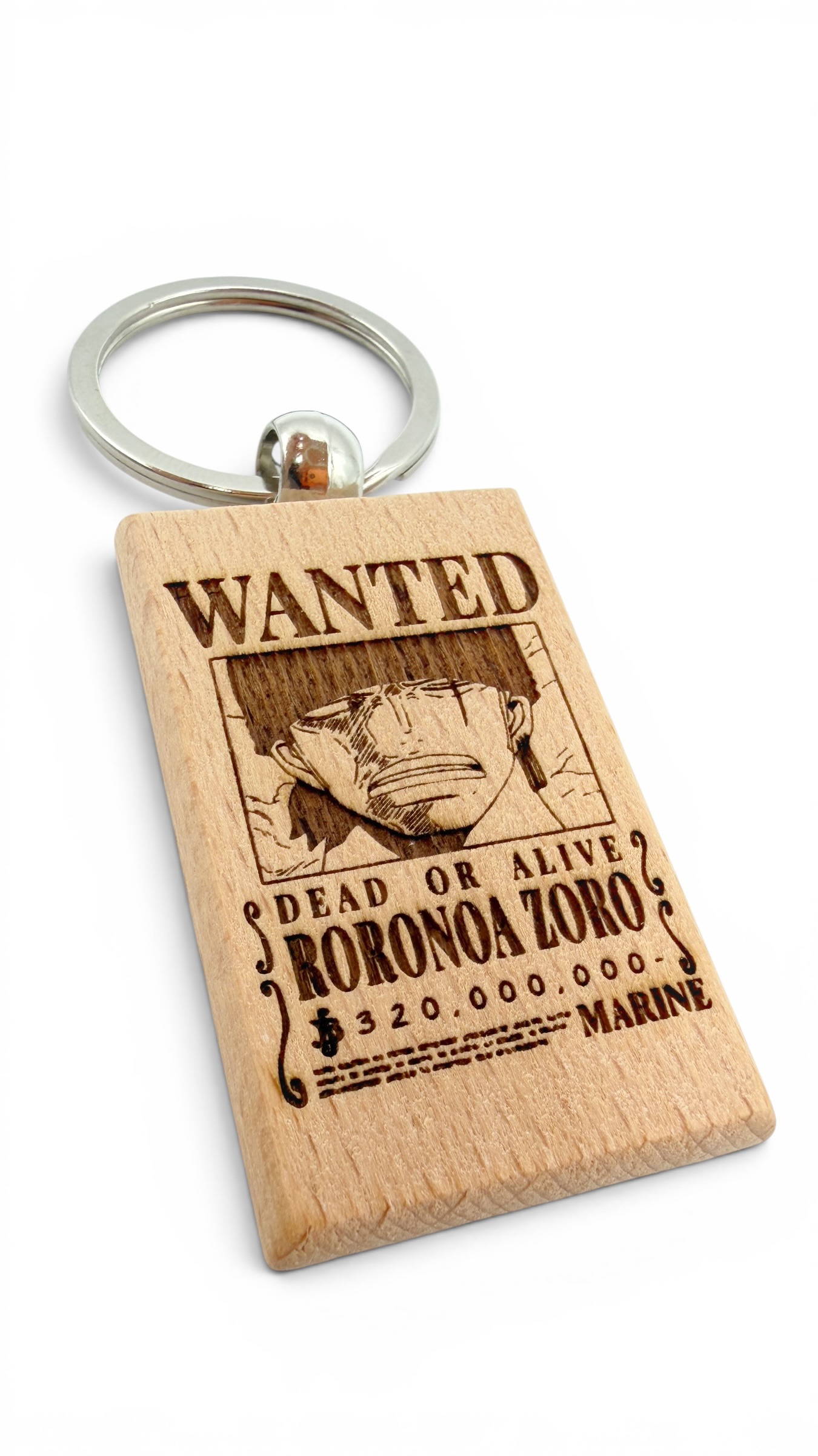 Zoro Wanted - Portachiavi in legno inciso 