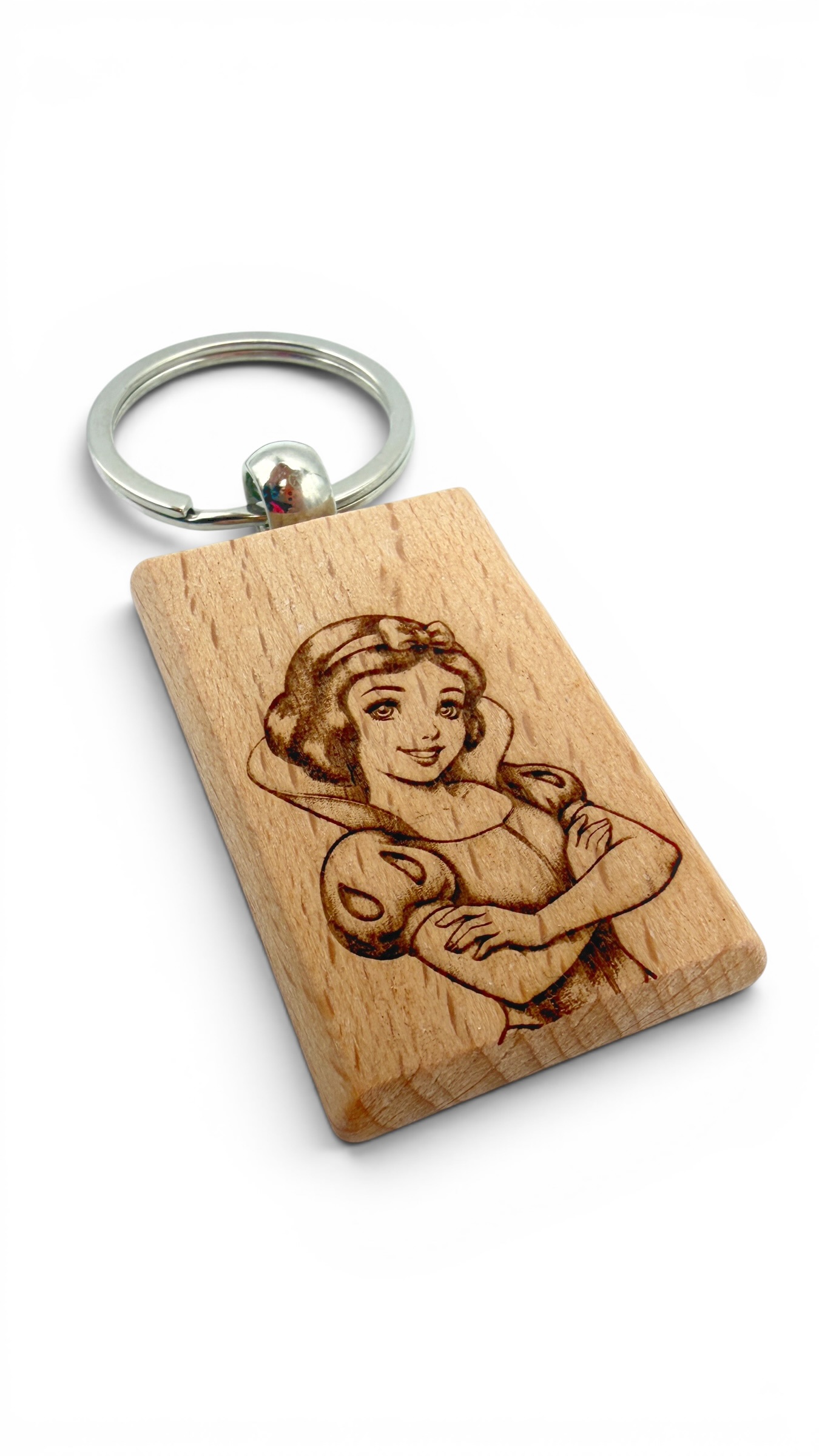 Biancaneve - Portachiavi in legno inciso 
