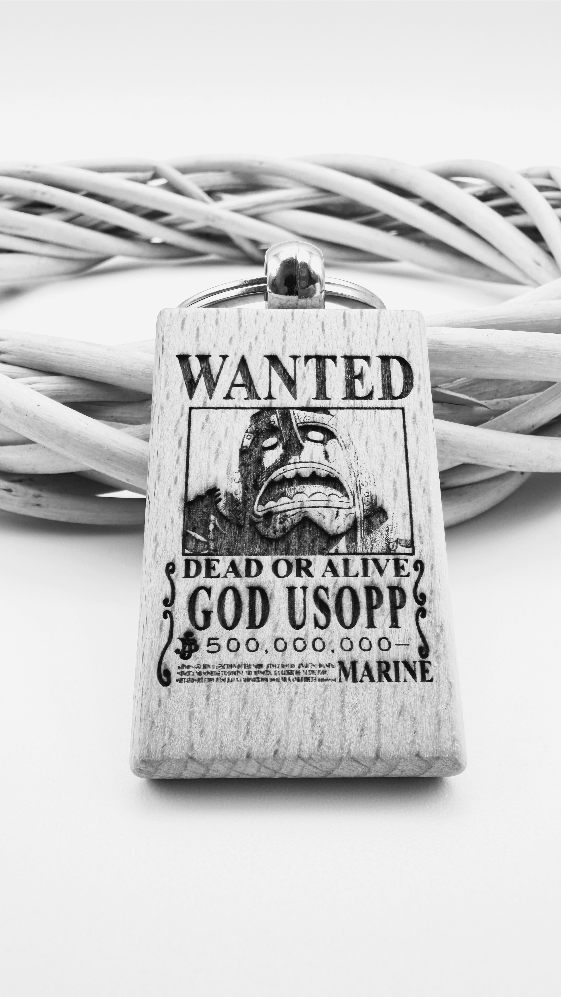 Usopp Wanted - Portachiavi in legno inciso 