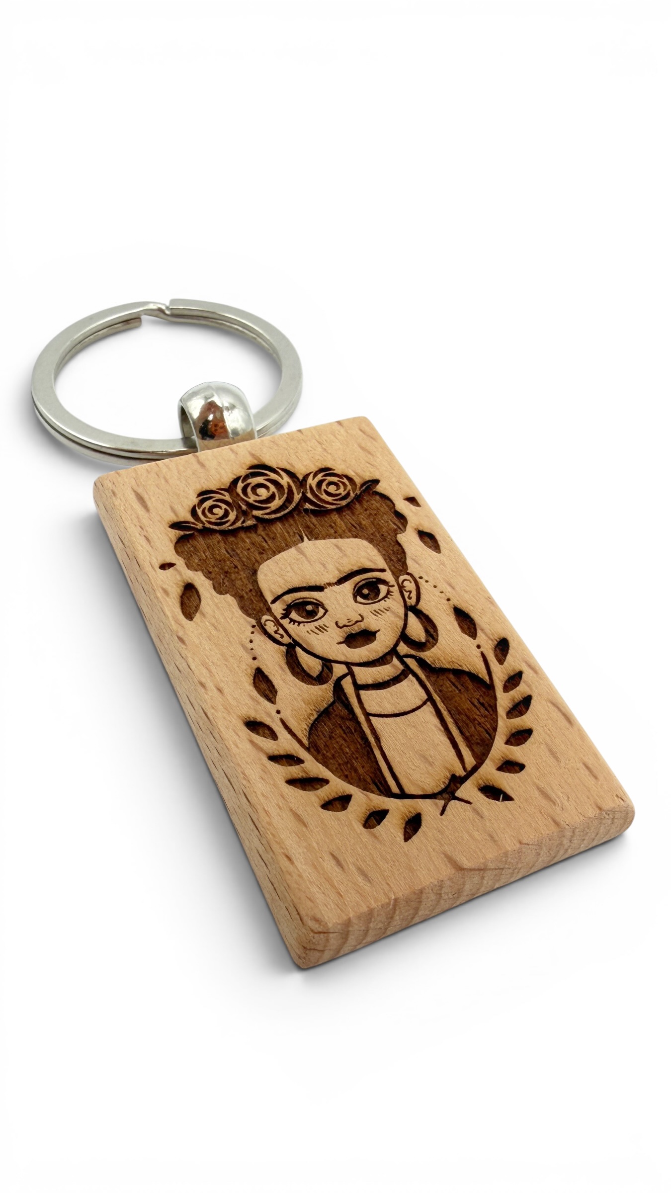 Frida Kahlo - Portachiavi in legno inciso 