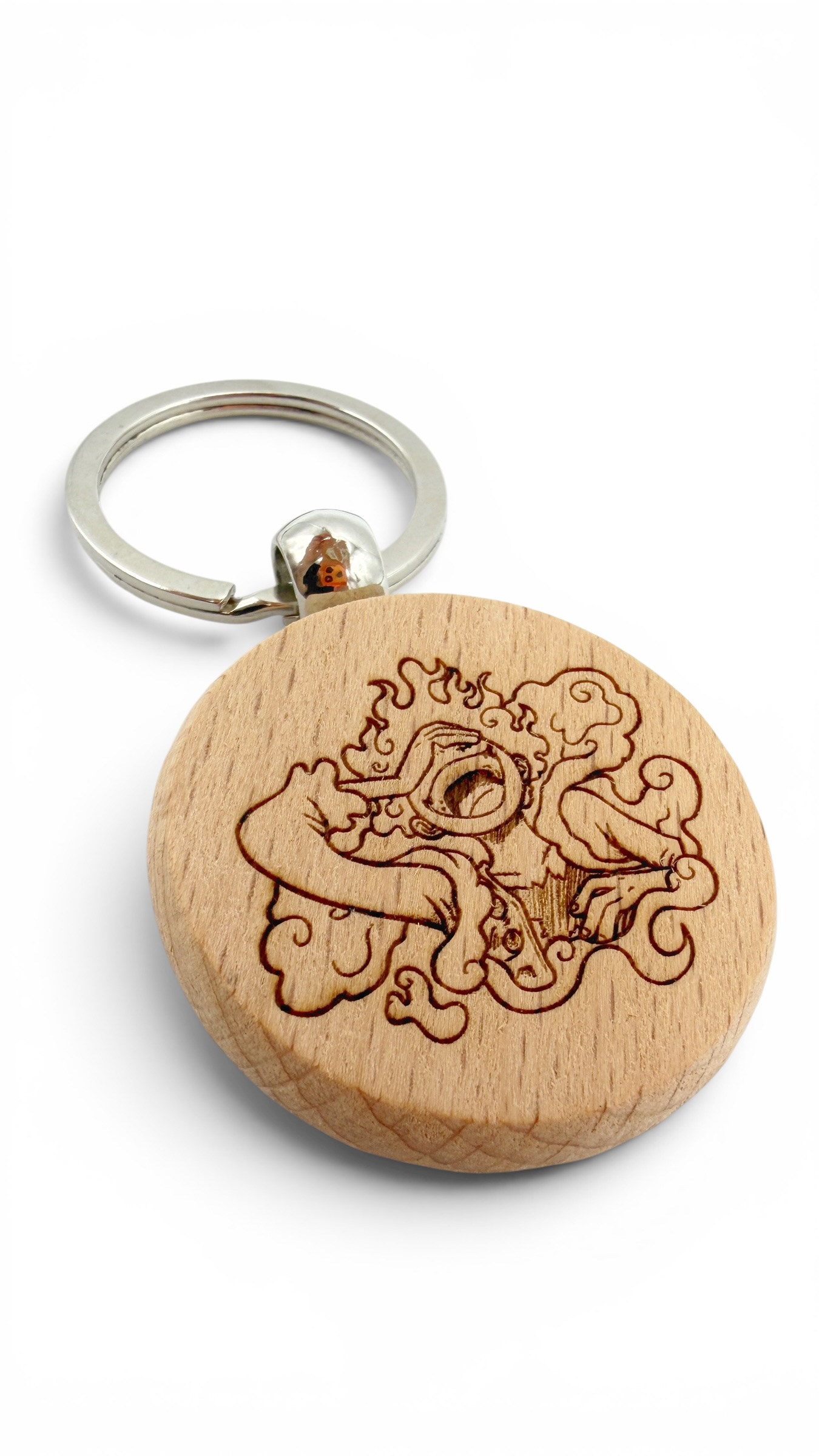 Luffy Gear 5 risata One Piece - Portachiavi in legno inciso 