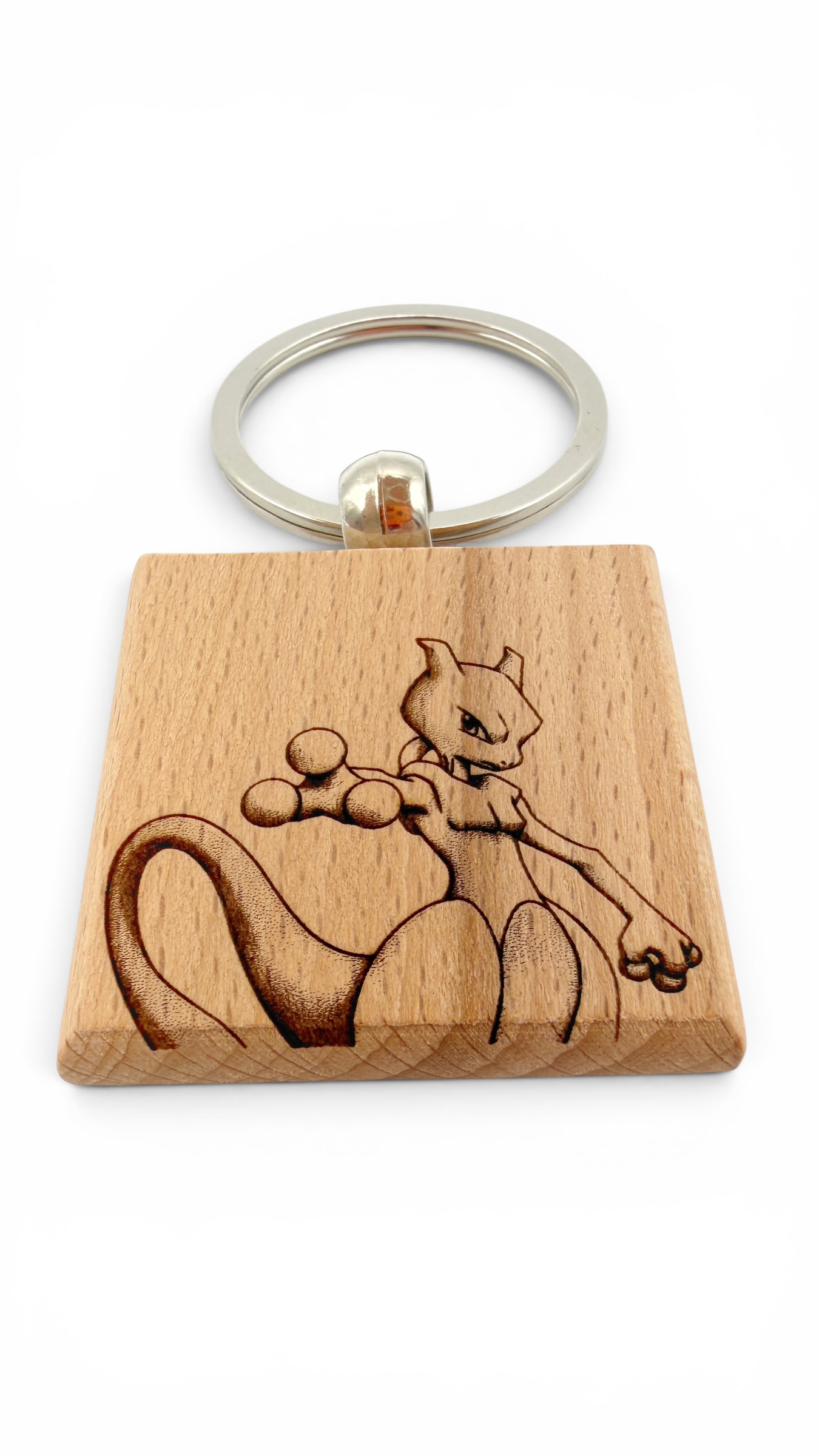 Mewtwo Pokemon - Portachiavi in legno inciso 