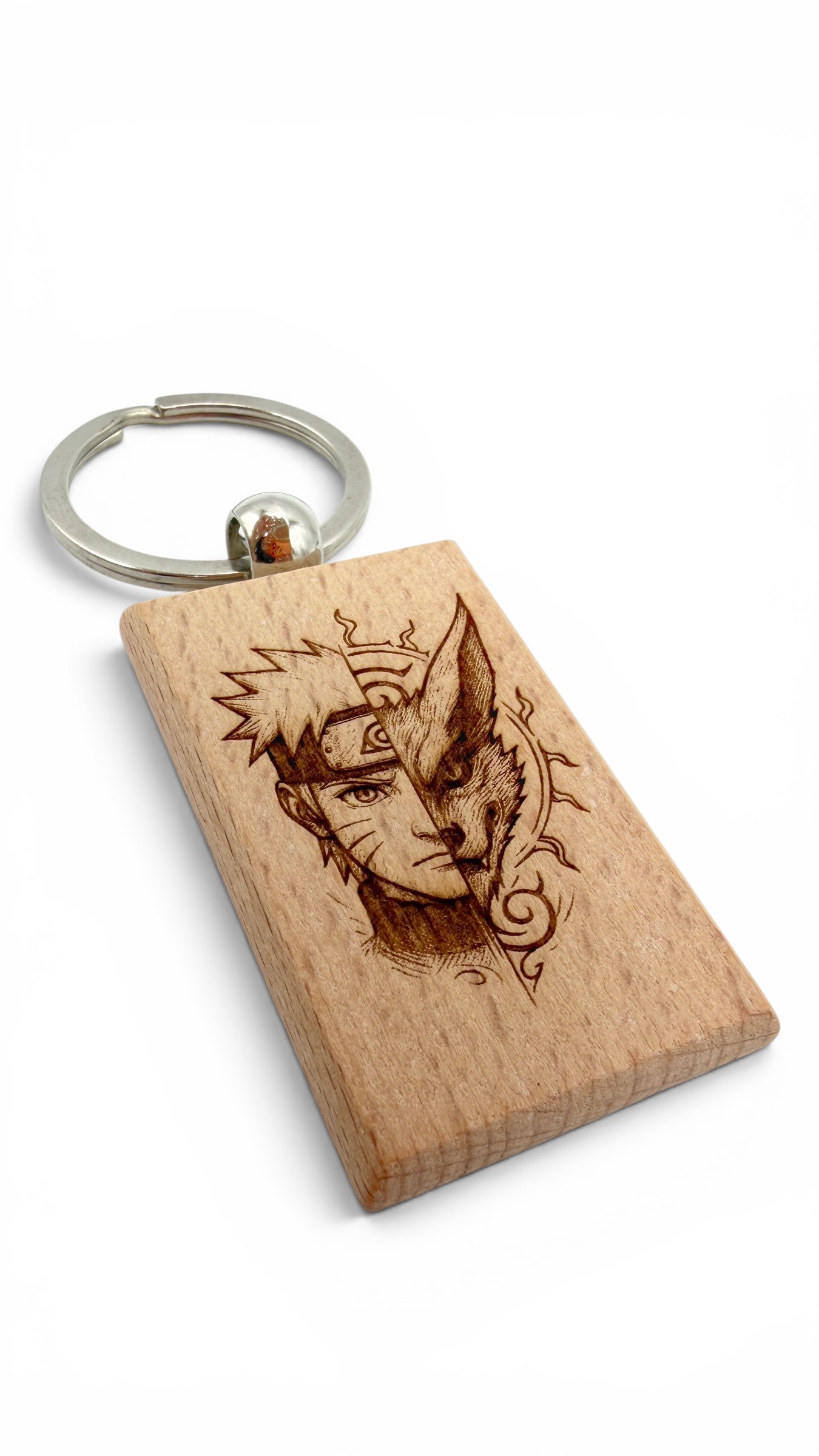 Naruto e Kurama - Portachiavi in legno inciso