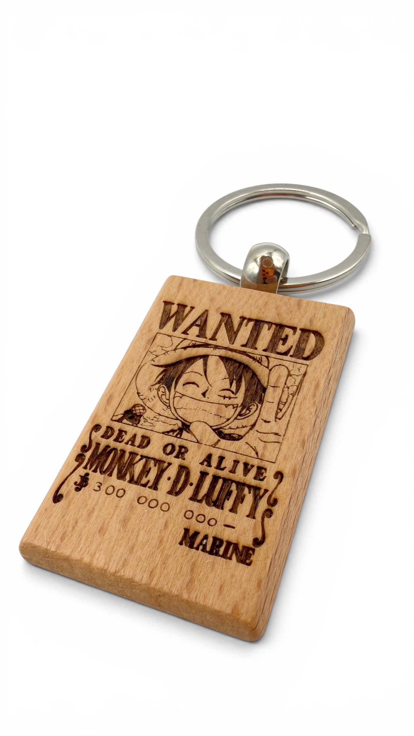 Luffy Wanted - Portachiavi in legno inciso 