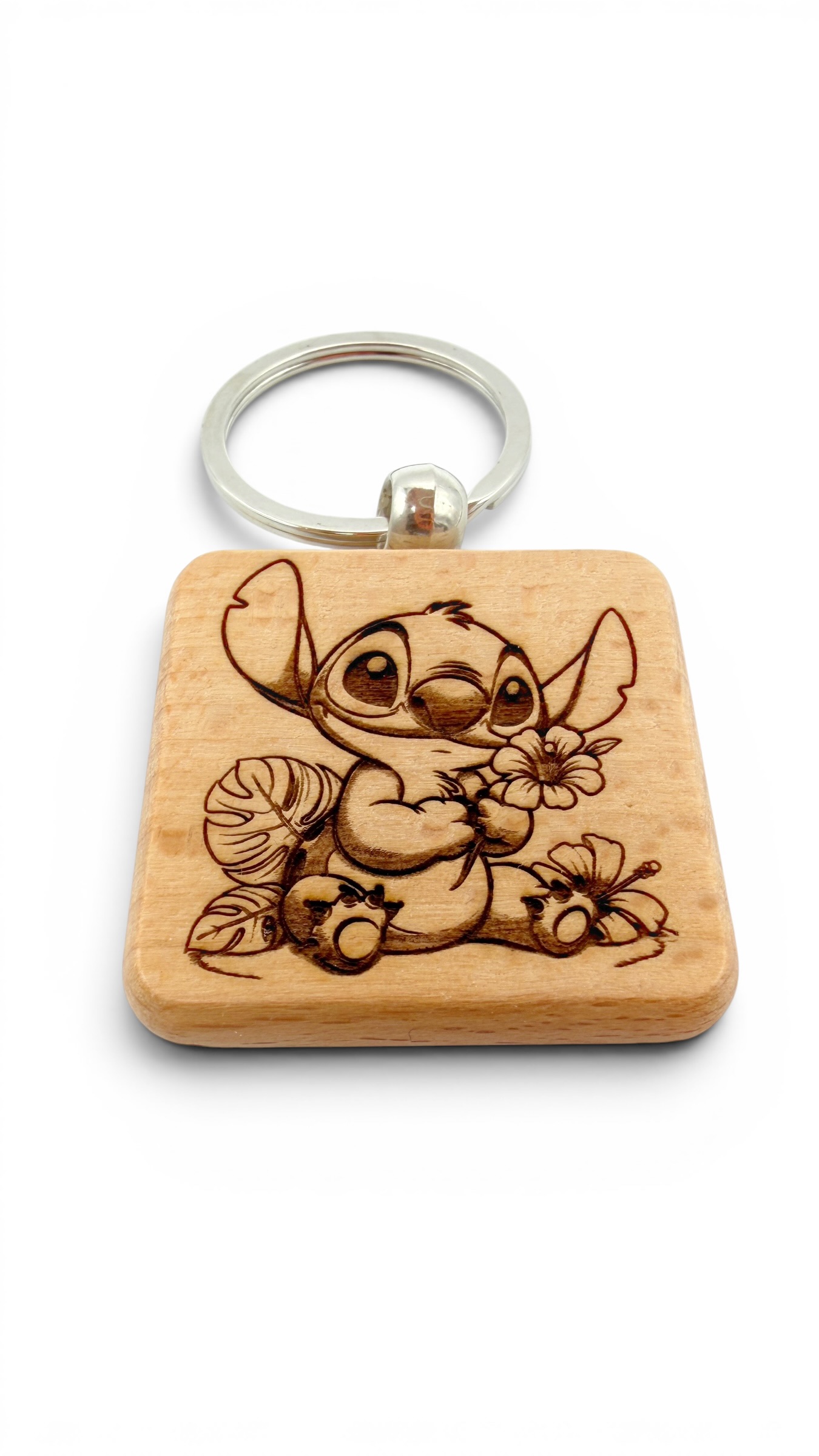 Stitch - Portachiavi in legno inciso 