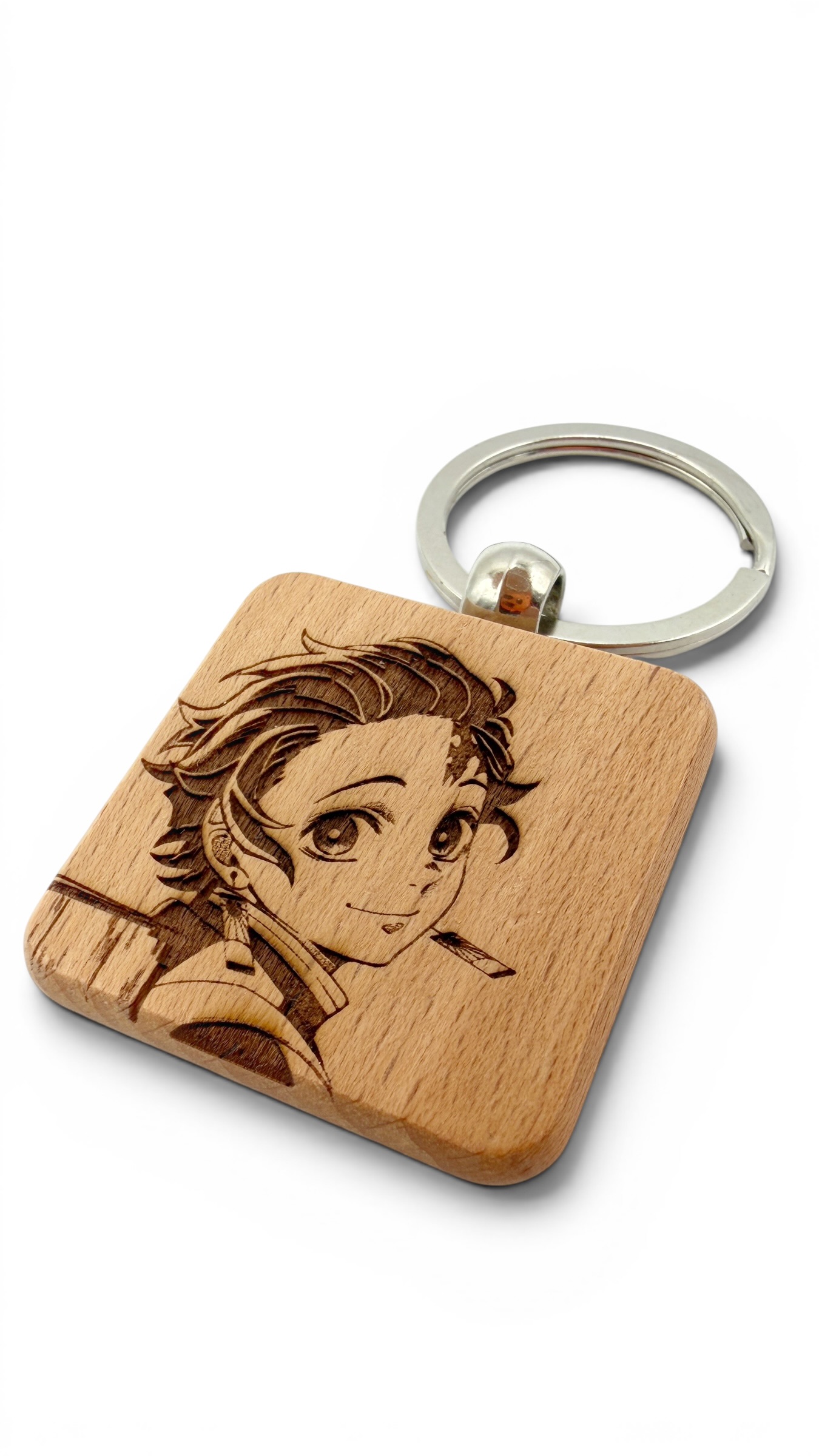 Tanjiro viso Demon Slayer - Portachiavi in legno inciso 